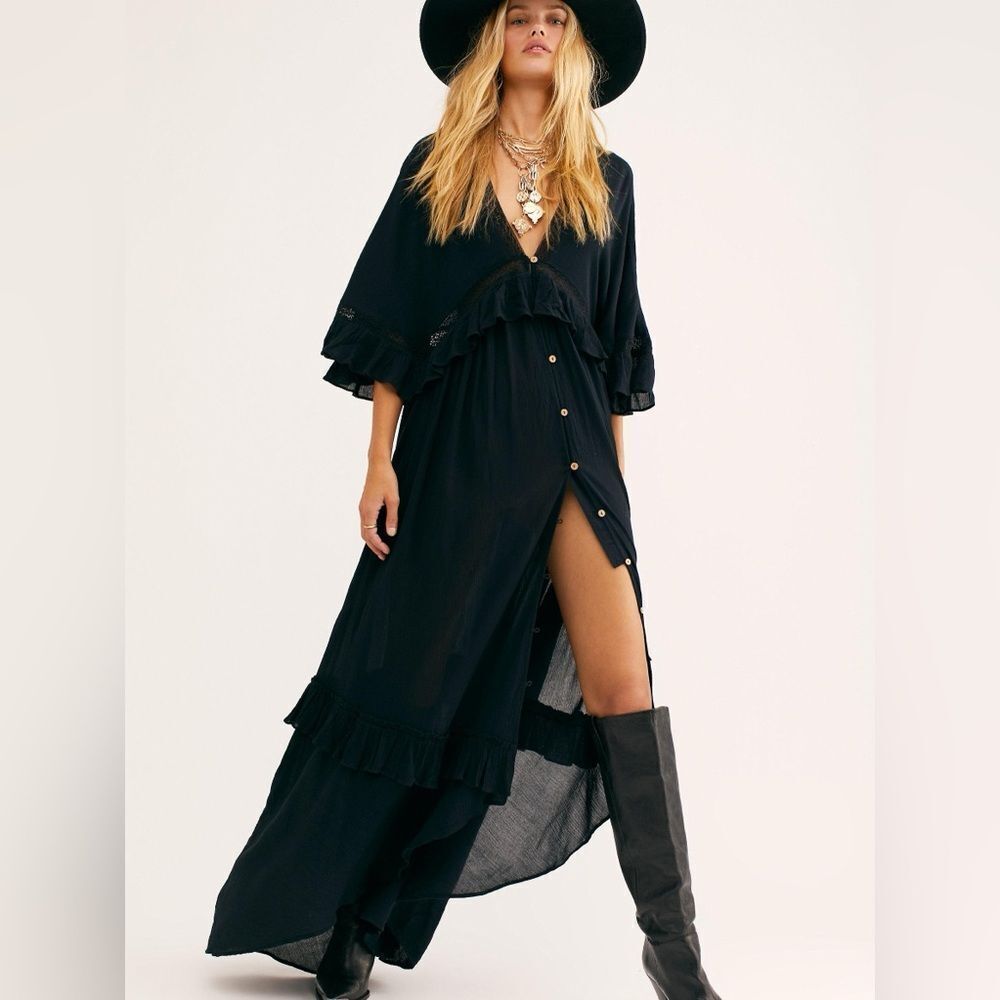 Free People Paradiso Black High Low Boho Dress